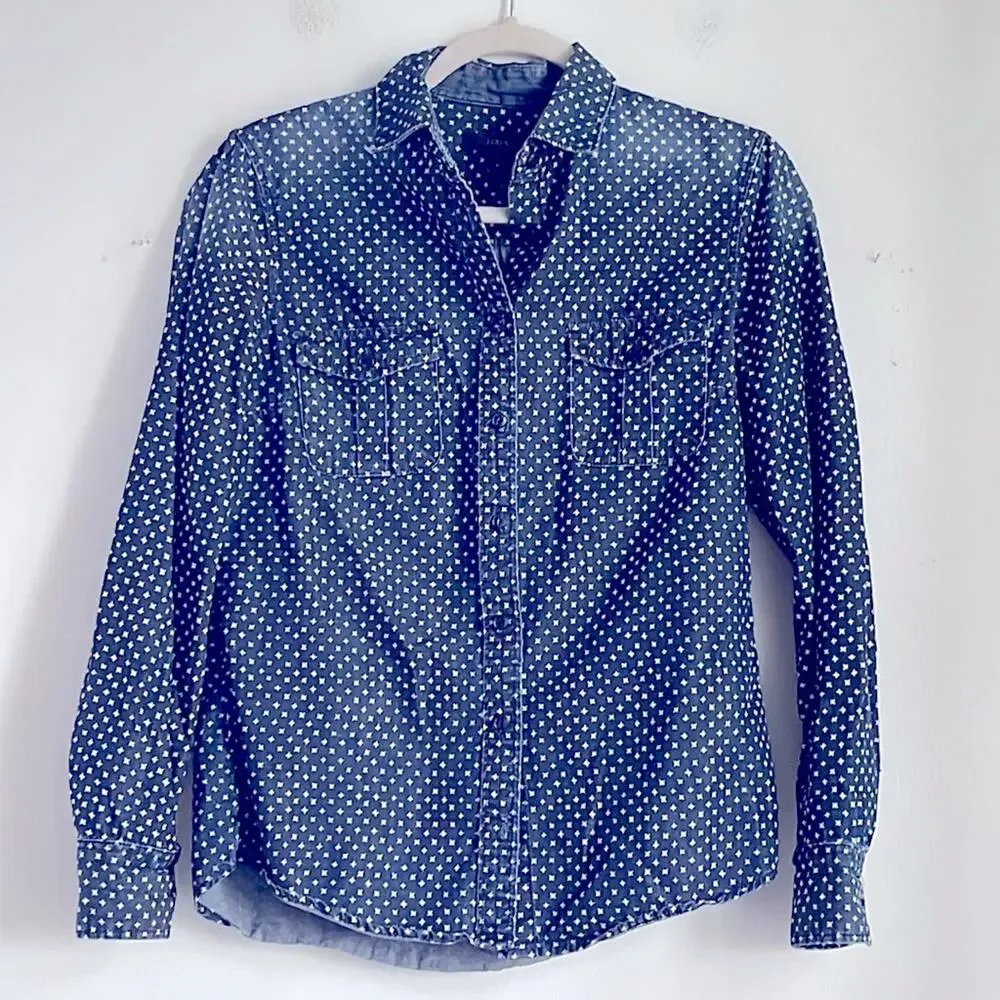 J. Crew The Keeper star print long sleeve button down denim shirt sz 4